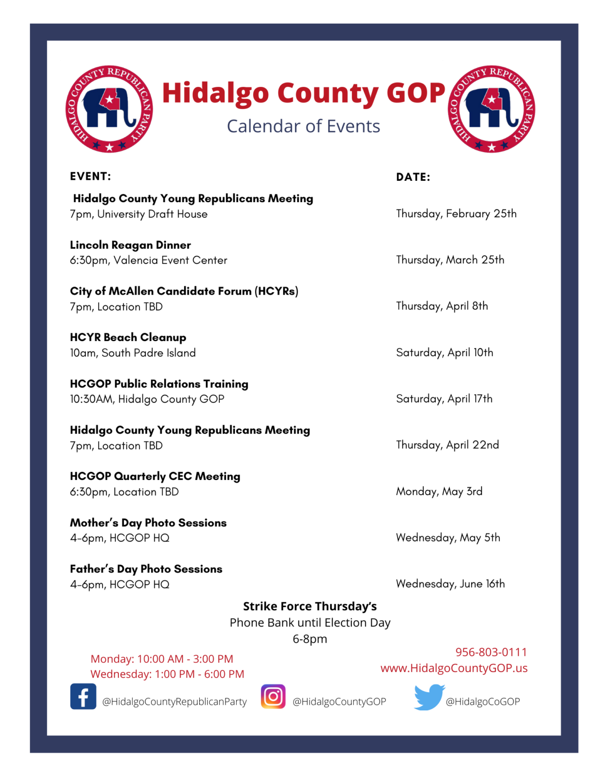 Calendar of Events Hidalgo County GOP